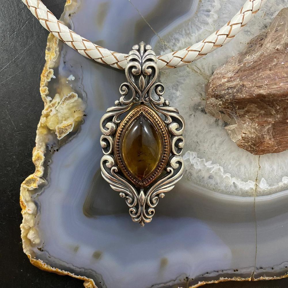 Carolyn Pollack Sterling & Bronze Amber Decorated Enhancer Pendant For Women - Picture 2 of 10